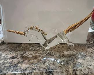 Hand Blown Glass Unicorn Figurine with 22K Gold Accents