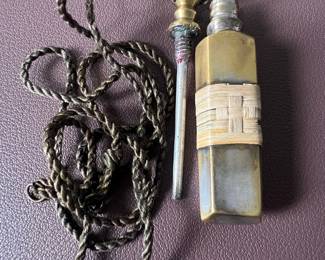 Antique Brass Perfume Bottle Pendant with Woven Band and Tassel