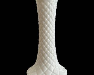White Milk Glass Diamond Quilted Vase