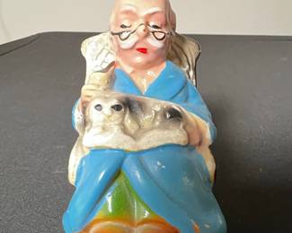 Vintage Japanese Ceramic Figurine - Old Man with Dog Coin Bank