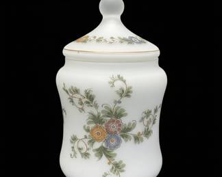 Frosted Glass Vanity Jar with Floral Motif