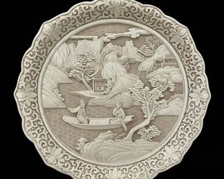 Vintage "Ivory Dynasty" Resin Plaque with Landscape Scene