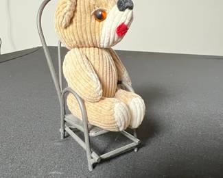 Vintage Corduroy Teddy Bear in Miniature Metal Chair