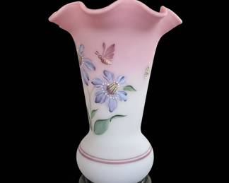 Fenton Handpainted Opalescent Glass Vase