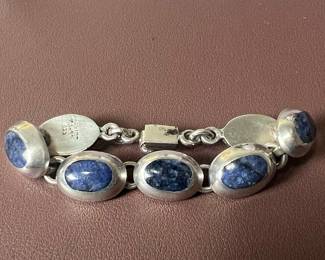 Vintage Mexican Sterling Silver and Sodalite Link Bracelet