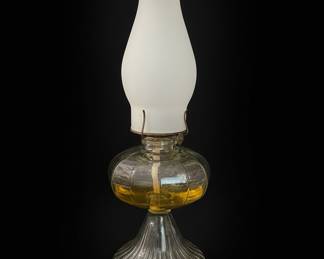 P&A Mfg. Co. Clear Glass Oil Lamp with Frosted Chimney