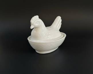 Indiana Glass Milk Glass Hen on Nest Covered Dish