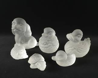 Set of 6 Frosted Glass Animal Figurines - Goebel Style