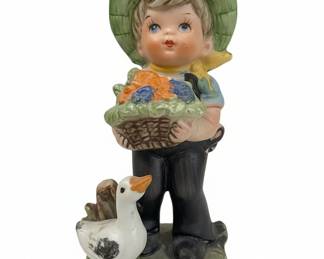 Boy with Basket and Goose Figurine