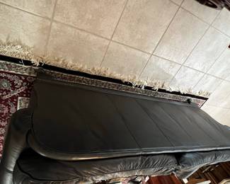 Bernhardt Black Leather Sofa with Carved Trim and Bun Feet