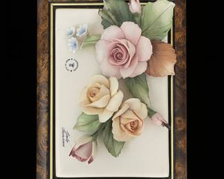 Capodimonte Porcelain Floral Relief Plaque Signed Carlo Savastano