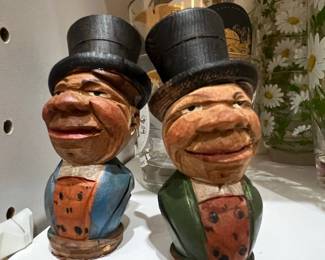 ANRI Carved Wooden Figures - Top Hat Gentlemen (Pair)