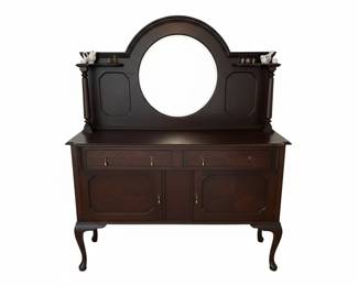 Antique Mahogany Sideboard with Mirror and Tea Set