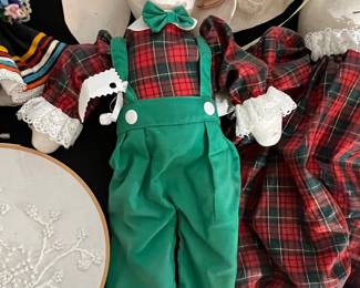 Vintage Christmas Plush Bunny Dolls (Pair)