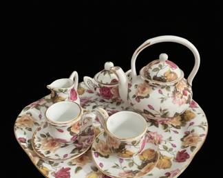 Floral Porcelain Tea Set with Tray