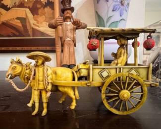Carved Ox Cart Figurine
