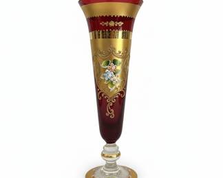 Bohemian Ruby Red Glass Vase with Hand-Painted Gilt Decoration
