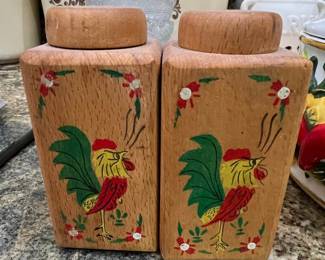 Vintage Wooden Rooster Salt and Pepper Shakers