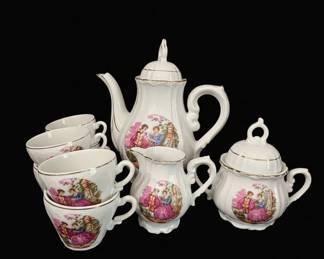 Vintage Japanese Porcelain Tea Set with Courting Couple Scene