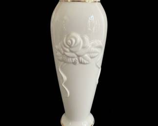 Lenox Rose Blossom White Ceramic Vase with Gold Trim