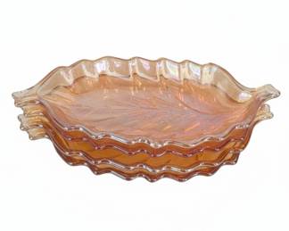 Vintage Jeannette Marigold Carnival Glass Leaf Dish Set