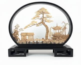 Vintage Chinese Cork Carving Diorama