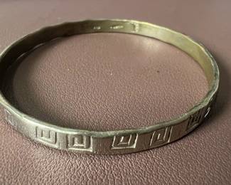 Sterling Silver Bangle Bracelet with Greek Key Motif - Made in Mexico