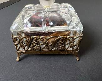 Vintage Hollywood Regency Ormolu Glass Trinket Box