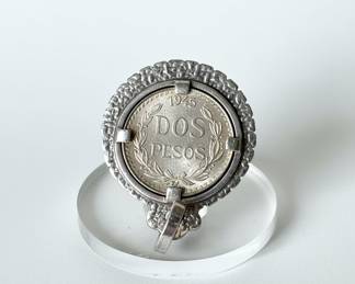 1945 Mexico Dos Pesos Gold Coin Pendant with 14k Gold Bezel