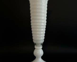 White Ribbed Trumpet Vase