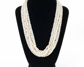Multi-Strand Freshwater Rice Pearl Necklace with Gold Clasp