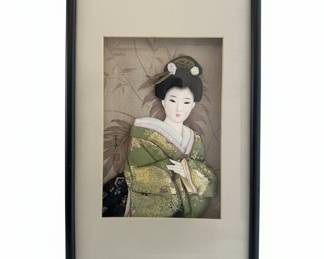 Framed Japanese Silk Embroidery "Oshi-E" of a Geisha