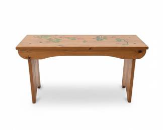 Hand-Painted Pine Step Stool with Floral Motif