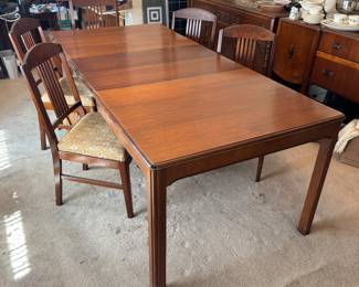 Antique dining table and chairs with 2 leaves