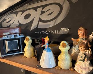 Vintage cameras and figurines 
