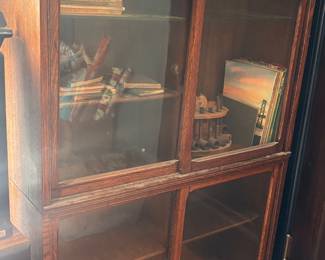 Beautiful antique oak sliding display cabinet book case