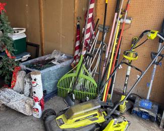 Battery powered lawn mower, leaf blower, weed whip
