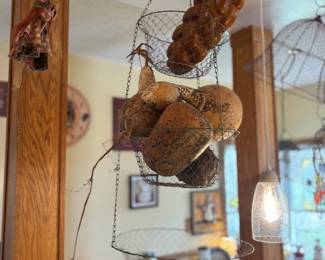 Vintage hanging baskets with bread