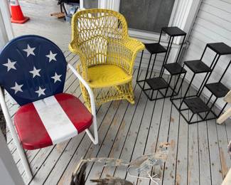 Cute outdoor chairs, plant stands