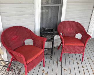 Vintage wicker chairs, plant stand