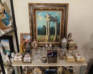 vintage painting, jewelry boxes & other items