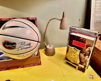 MCMGoose Neck Lamp by Eagle Co.    Billy Donovan signed Basketball.      Brass USA Bookends