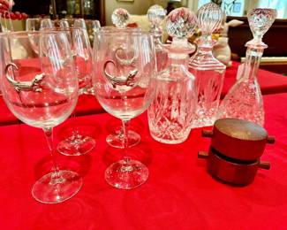 Waterford Decanter , Danish salt and Pepper grinder, Gator Wine Glasses