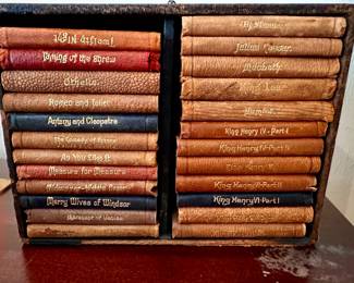24 miniature Shakespere Books by Knickerbocker Leather & Novelty Co. c. 1869