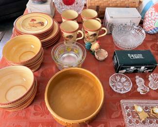 Fitz  Floyd chicken dishes, crystal, and more