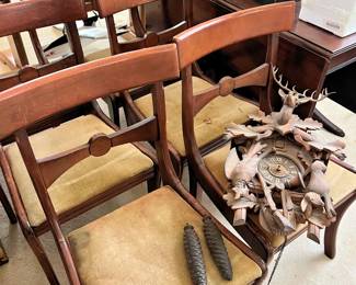 Set of 6 antique chairs, and Vintage Black Forest Cuckoo Clock
