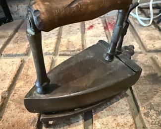 Antique Cast Iron Coal Iron with Wooden Handle