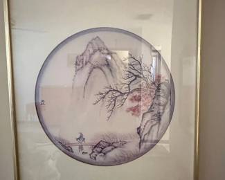Chinese Landscape Painting on Silk  Scholar on Horseback
