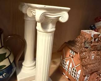 Pair of White Ceramic Corinthian Column Pedestals