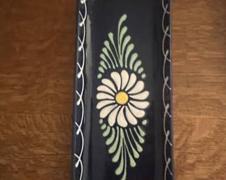 HandPainted Blue Pottery Daisy Motif Rectangular Dish